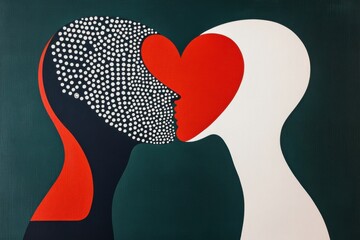 Abstract heart face kiss in graphic style