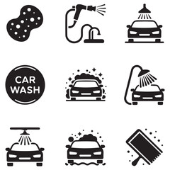 Car wash icons set Vector Black silhouettes. with white background