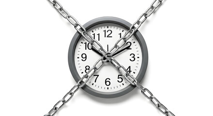 Classic Gray Wall Clock Enclosed in Metal Chain on a White Background
