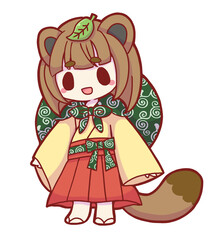 風呂敷をしたタヌキの女の子