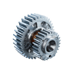 A pair of interlocking metal gears precision engineering and mechanical design.