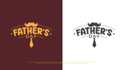 Typography logo design for Happy Father's Day, with tie and mustache symbols as decoration