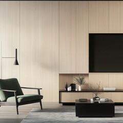 Modern Minimalist Living Room Interior Design With Wood Paneling
