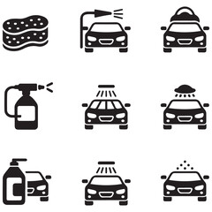 Car wash icons set Vector Black silhouettes. with white background