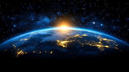 Fototapeta premium Earthrise, sunlit, night lights