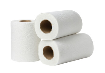 Stack of white paper towel rolls isolated on transparent background