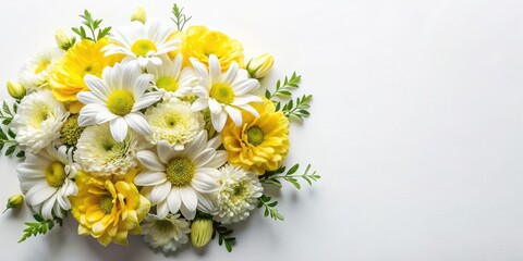 Obraz premium White Yellow Flower Bouquet, Floral Arrangement, Pretty Flowers, Spring Blooms, Wedding Flowers, White Background, Elegant Bouquet, Beautiful Flowers Photography