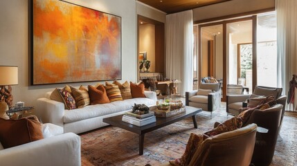 Luxurious Living Room Interior Design with Abstract Artwork