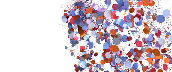 Vibrant confetti explosion on white background. Ideal for celebration, party, festive designs.