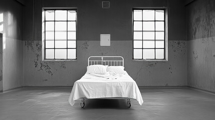 Disturbing Grungestreaked Hospital Bed Abandoned Room Photo Eerie Environment Frightening Fear-Terror Concept