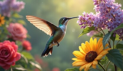 Naklejka premium hummingbird and flower