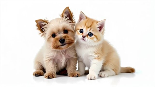 Cachorro y un Gatito sentados juntos