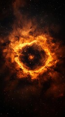Obraz premium A stunning cosmic scene showcasing a heart-shaped nebula illuminated by vibrant orange and yellow hues.