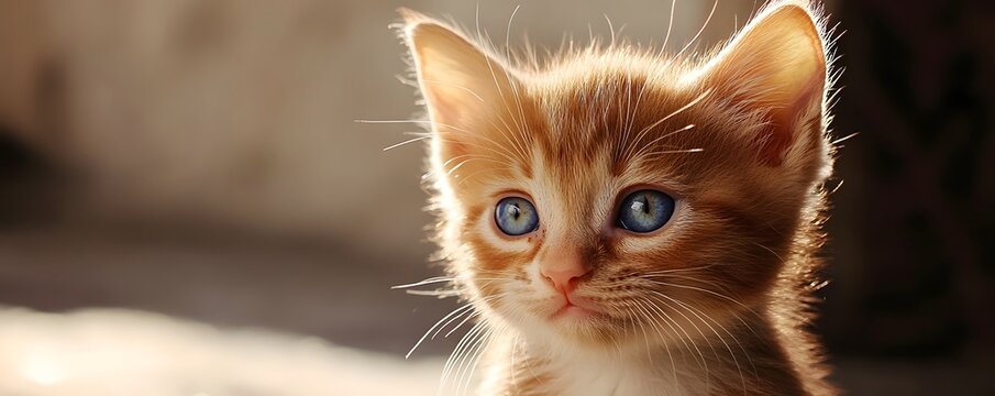 Orange tabby kitten with striking blue eyes stares intently - Powered by Adobe