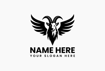 Detailed Winged Ibex Mountain Crest Silhouette. Classic Fantasy Motif