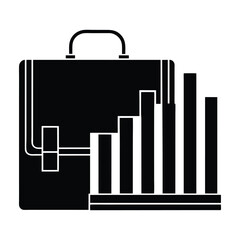 Minimal briefcase and bar chart merge on white background