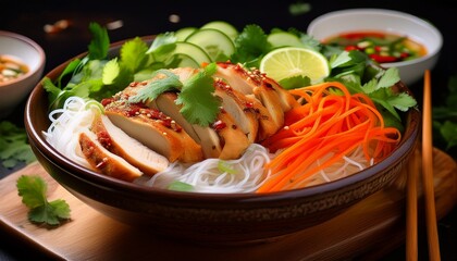Vietnamesische Bun-Bowl mit Hähnchen und Nuoc Cham