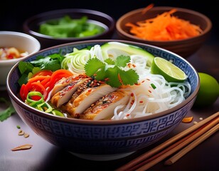 Vietnamesische Bun-Bowl mit Hähnchen und Nuoc Cham
