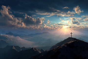 The cross with the morning light: A beam of light shining from behind the cross, symbolizing victory over death.