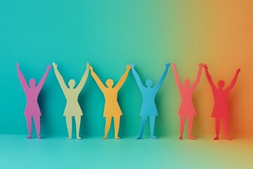 Fototapeta premium Rainbow Teamwork Colorful Paper People Standing Together