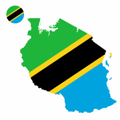 Vector set of Tanzania high detailed map flag and national flag round badge isolated on white background.