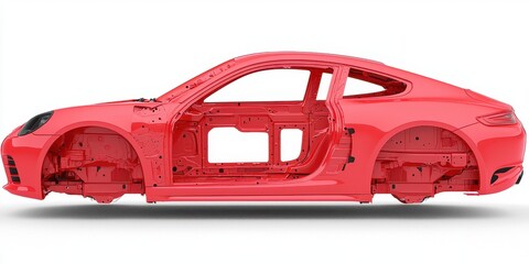 Bright Red Car Body Outline on White Background with No Detailing