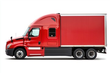 Bright Red Delivery Truck on White Background for Transportation Use