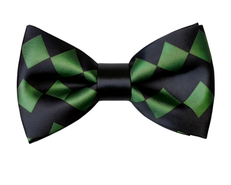 Elegant black and green diamond pattern bow tie formal wear accessory on transparent background