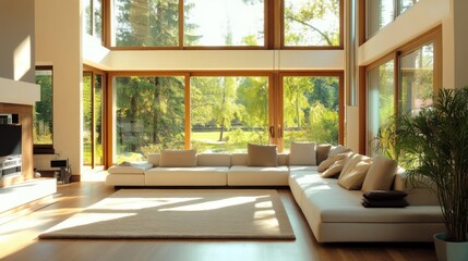 Fototapeta premium Luxurious Modern Living Room with Panoramic View