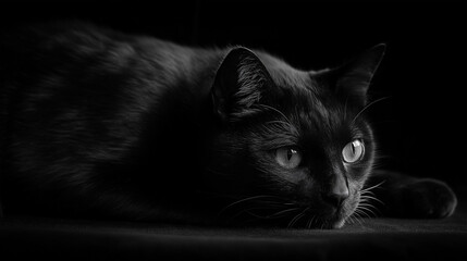 Elegant Black Cat in Low-Key Lighting