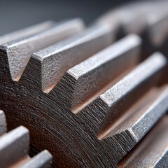 Macro shot of two metallic gears interlocked, highlighting the intricate details of the teeth and wear patterns - gears teeth manufacturing