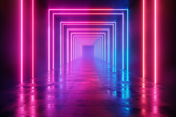 Create neon futuristic backdrop with motion light lines on black background using advanced technology tools, perfect for banners and postcards  