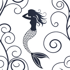 "Whimsical Mermaid Silhouette Vector Collection with Magical Sea Creatures and Ocean Fantasy Elements"
