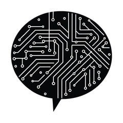 Chat bubble formed by circuit lines on white background