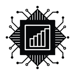 Bar chart inside microchip on white background