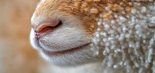 Obraz premium Close-up of a Sheep's Face: A Detailed Look at the Soft Wool and Gentle Features