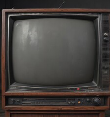 A weathered antique CRT television set with visible wear and tear, showing static on the screen , CRT, old technology,  object