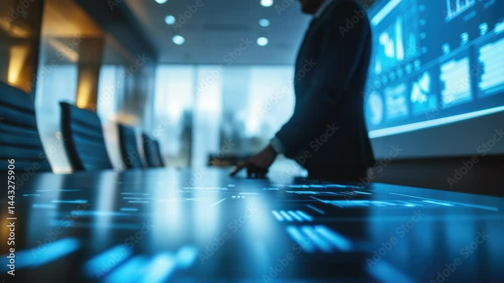 Aufkleber a person standing in front of a large projection screen, ideal for use in presentations or movie nig