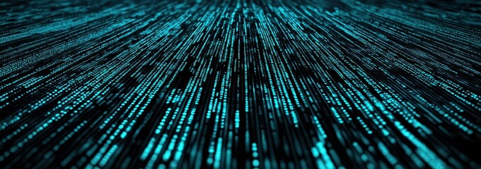 Blue Digital Data Stream Flowing on Black Background with Depth