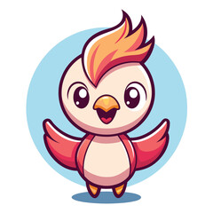 Cute cartoon bird with expressive eyes and a happy smile