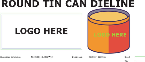 Customizable Round Tin Can Dieline Template for Product Packaging Mockup Design