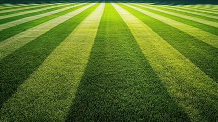 Obraz premium Lush green striped lawn showcasing vibrant patterns and healthy grass in a sunlit setting.