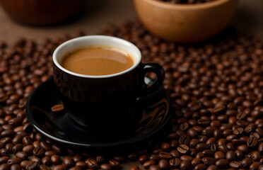 Obraz premium A Cup of Coffee Surrounded by Coffee Beans