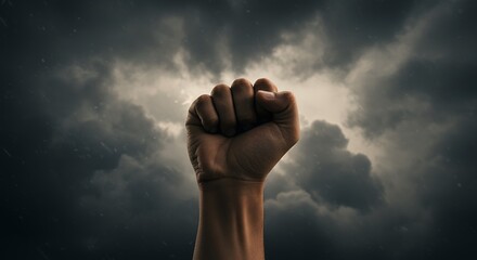 Fist Raised Against Dark Clouds