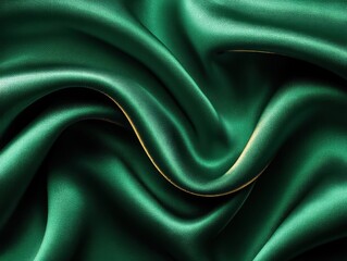 Green silk fabric draped elegantly, subtly lit, hints of gold shimmer - beautiful shiny high-end silk
