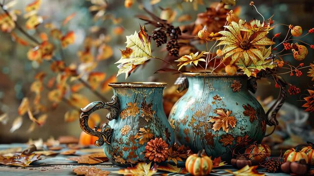 Decoupage autumn decor items, stylish designs, artistic patterns, creative home accents