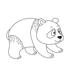 Panda line art, vector illustration, outline drawing. Cute panda cartoon style. Panda walks line drawing isolated on white background. Coloring page vector art.