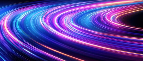 Abstract light trails in vibrant hues of blue purple and pink creating a dynamic and futuristic design with a sense of speed and energy on a dark background