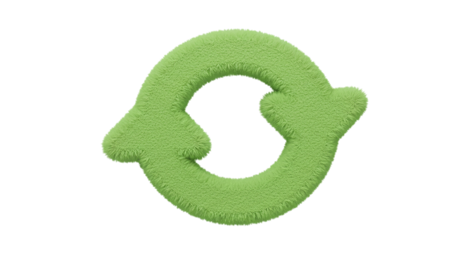 green, 3D refresh or sync icon, with two arrows chasing each other in a circle, a common user interface button for reloading a page or synchronizing data.