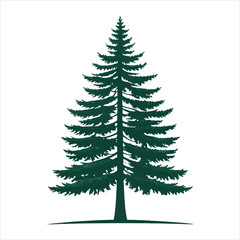 Obraz premium A simple, symmetrical of a tall evergreen pine tree with layered branches, dark green color, isolated on a clean and minimalistic flat vector style